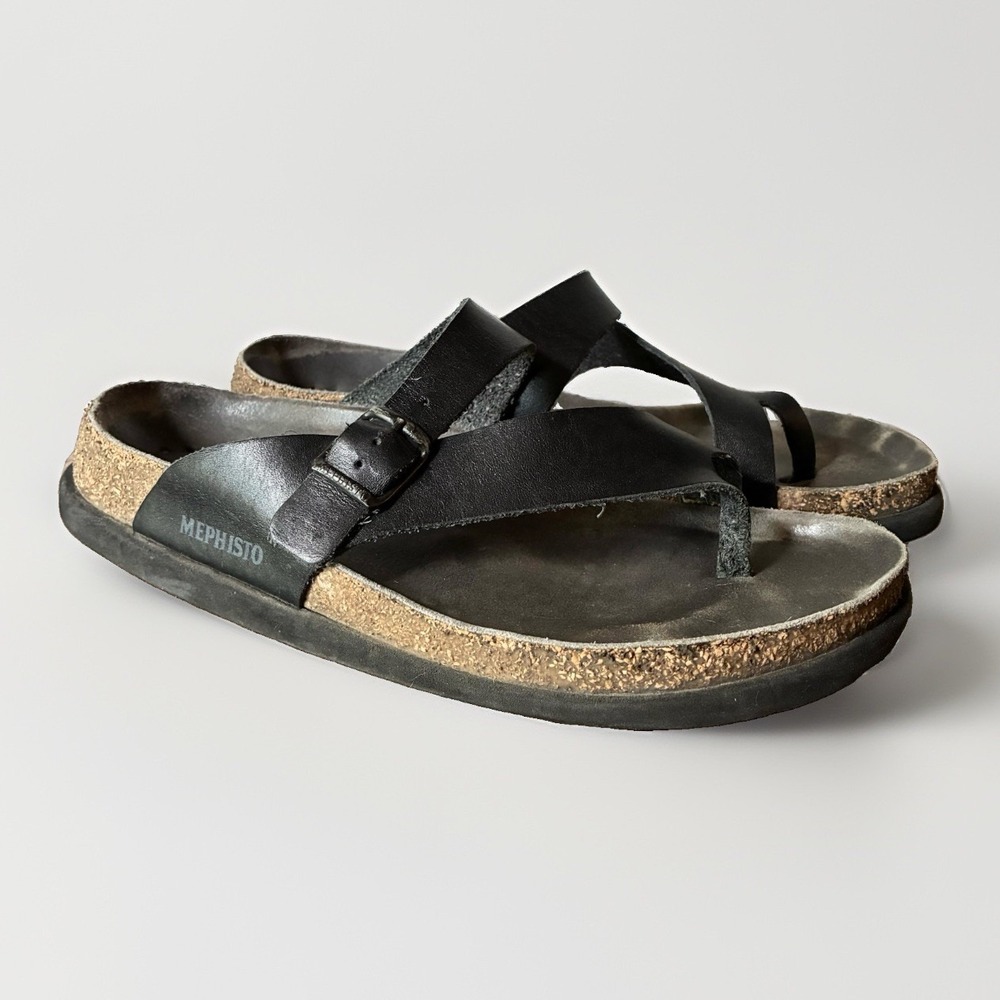 Mephisto Helen Slip On Cork Footbed Slides Sandals Black Leather Womens 41 US 11